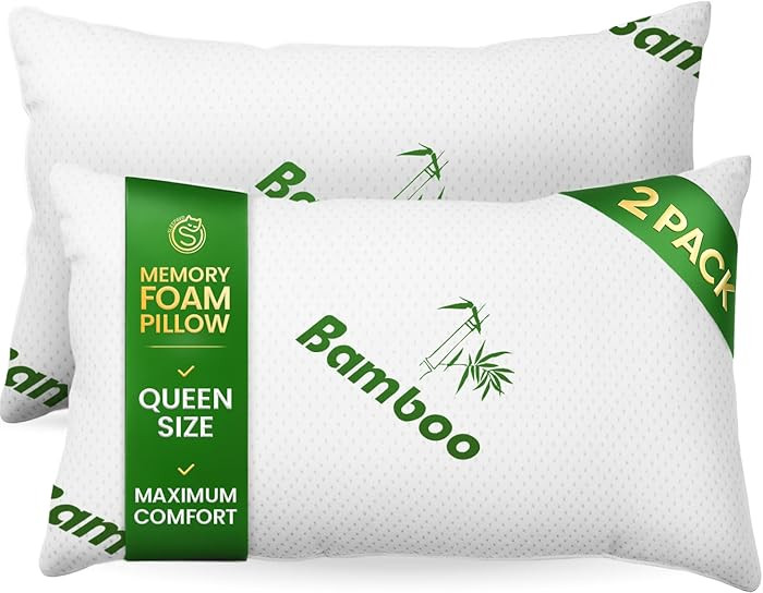 Memory Foam Pillows Queen Size Set of 2 - Cooling Bed Pillows for Sleeping - Back, Stomach, Side ... | Amazon (US)