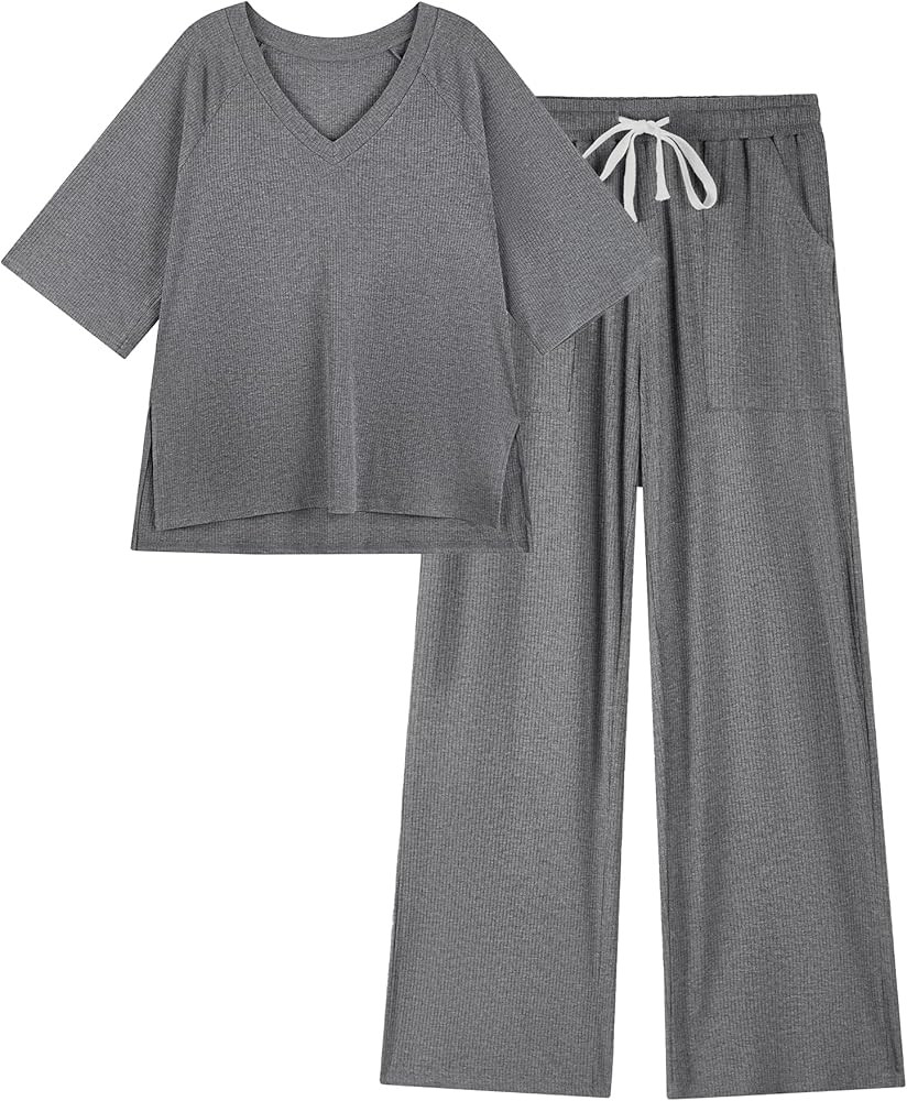 difficort Womens 2 Piece Outfits Raglan Short Sleeve Lounge Sets Wide Leg Workout Sets Loungewear... | Amazon (US)