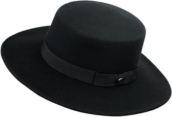 NYFASHION101 Wool Wide Brim Porkpie Fedora Hat w/Simple Band Accent | Amazon (US)