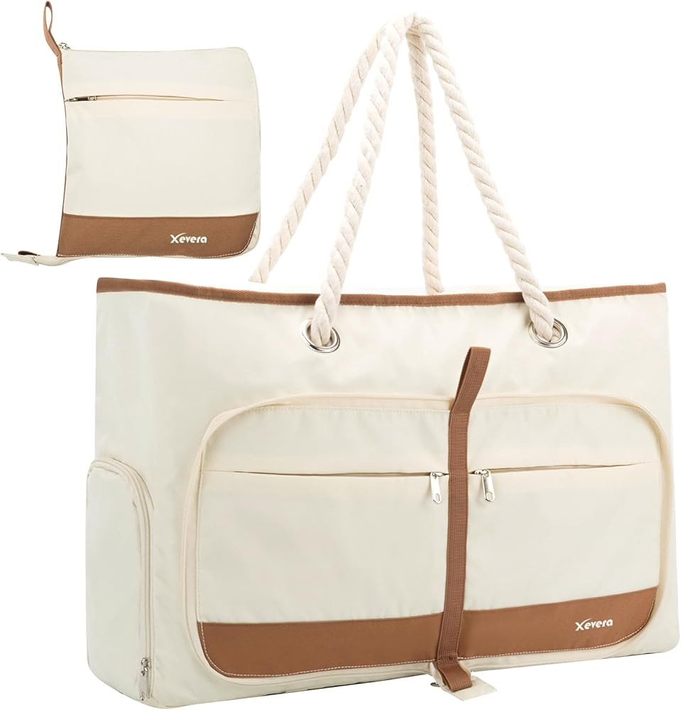 Xevera Extra Large Beach Bags for Women, Foldable Beach Tote Bag with Zipper Sandproof Waterproof... | Amazon (CA)