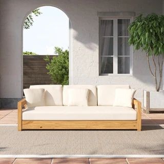 SAFAVIEH Couture Montford 3-seat Outdoor Sofa - 77 IN W x 36 IN D x 27 IN H - Beige | Bed Bath & Beyond