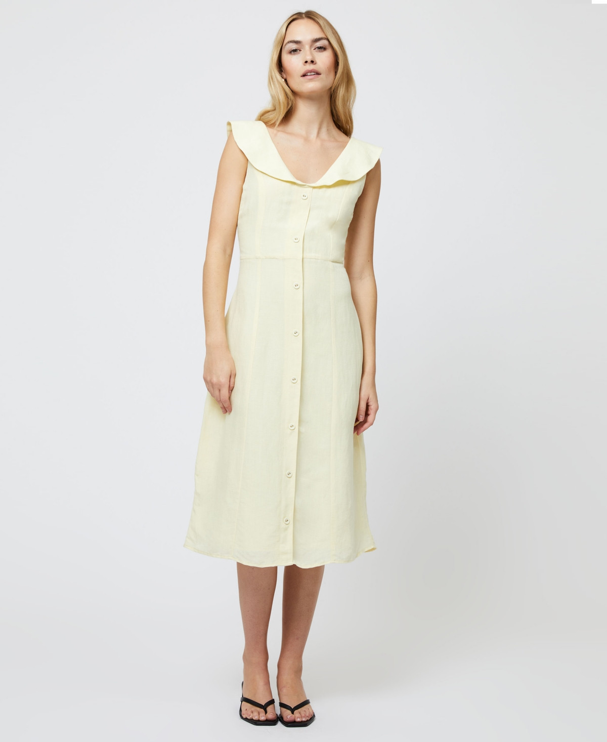French Connection Women's Birdie Butter Yellow Linen Collared Midi Dress - Butter Yellow | Macy's