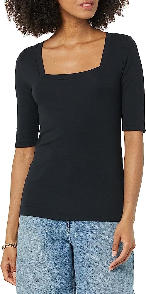 Amazon Aware Women's Modal Ribbed Elbow Sleeve Square Neck T-Shirt (Available in Plus Size) | Amazon (US)
