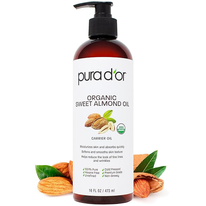 PURA D'OR 100% Pure 16Oz Organic Sweet Almond Oil - USDA Certified Massage Oil For Massage Therap... | Amazon (US)