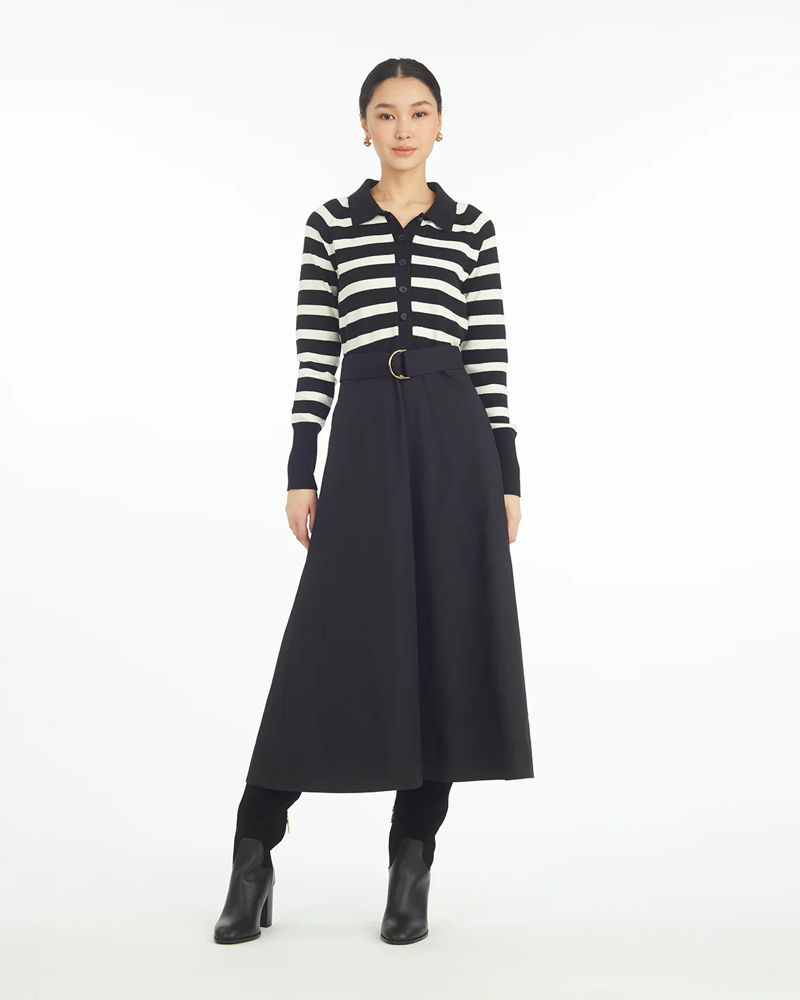 Darcy Mixed Media Dress in Black Stripe | Draper James (US)