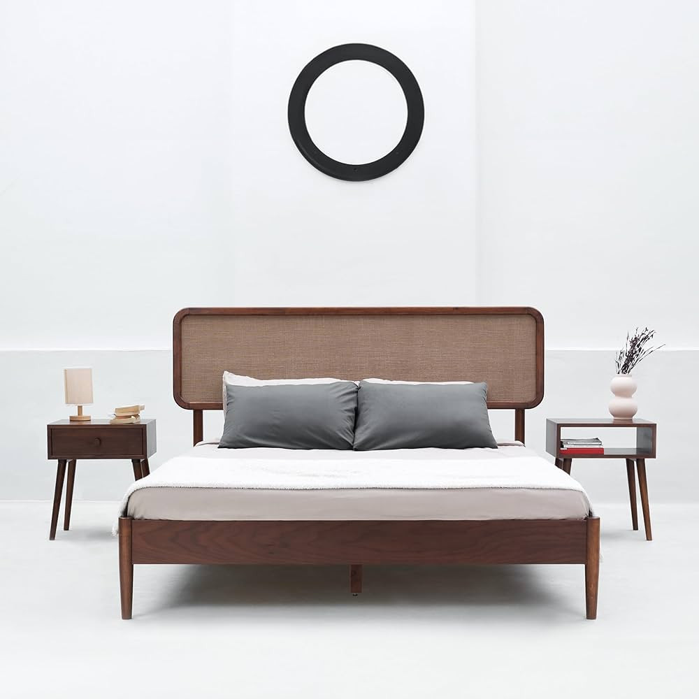 NTC Lupin Wooden Bed Frame with Headboard, Crafted from Walnut, Rubber Wood with Silent Slats and... | Amazon (US)