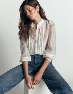Boden Women's Lace Trim Top in White | Size 0 | Boden (US)