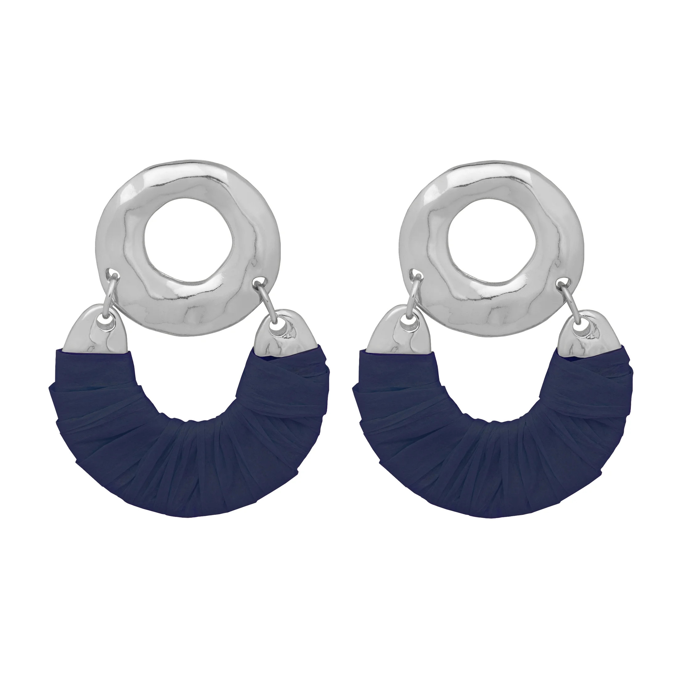 Time and Tru Women's Rhodium Tone Doorknocker Earrings with Raffia Wrapping | Walmart (US)