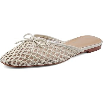 QIV Mule for Women Satin Square Toe Bow Flats Closed Toe Slip on Backless Loafers | Amazon (US)