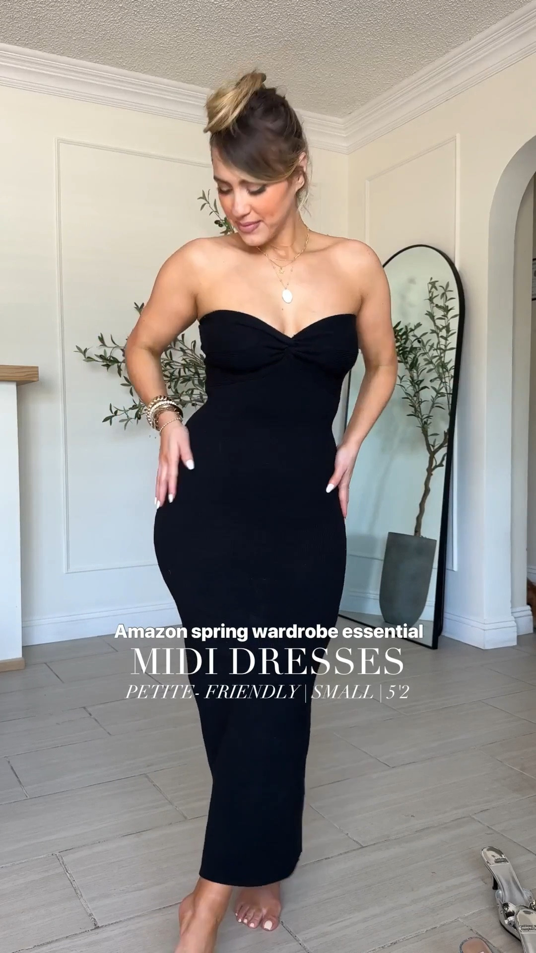 Spring must-have MIDI DRESSES from Amazon 🙌🏼 

◾️ wearing SMALL in both colors (BLACK & APRICOT)
◾️I'm sorry but the cropped cardigan is discontinued from Revolve. 
◾️ button up is a medium
◾️IF you are full of chested, you're definitely gonna want the strapless bra I have linked here for you. 
◾️ Also, if you're a little fuller figured, I highly recommend you wear a longer/higher shape wear short that reaches right under your boobs for maximum comfort and support with this dress. I have one of my favorites link for you! 
◾️omg the Steve Madden sandals are beyond comfy (a little heavy but not a deal breaker). 


#LTKgrwm #LTKSpringSale #LTKootd