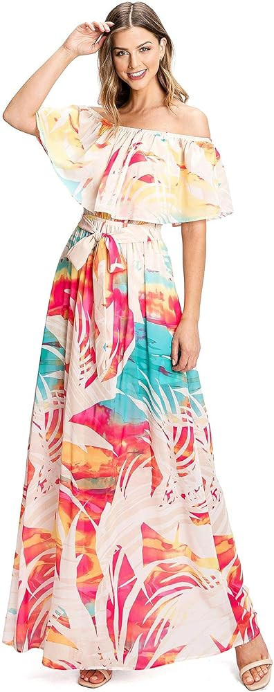 Halter Bohemian Floral Maxi Dress - Tropical Print Ethnic Print Keyhole Sundress | Amazon (US)