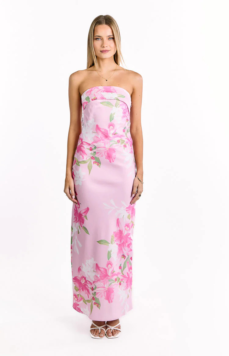 Maiah Pink And Green Floral Print Maxi Dress | Beginning Boutique (US)