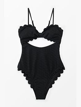 CUPSHE Women's One Piece Swimsuit Sexy Black Cutout Scallop Trim Bathing Suit | Amazon (US)