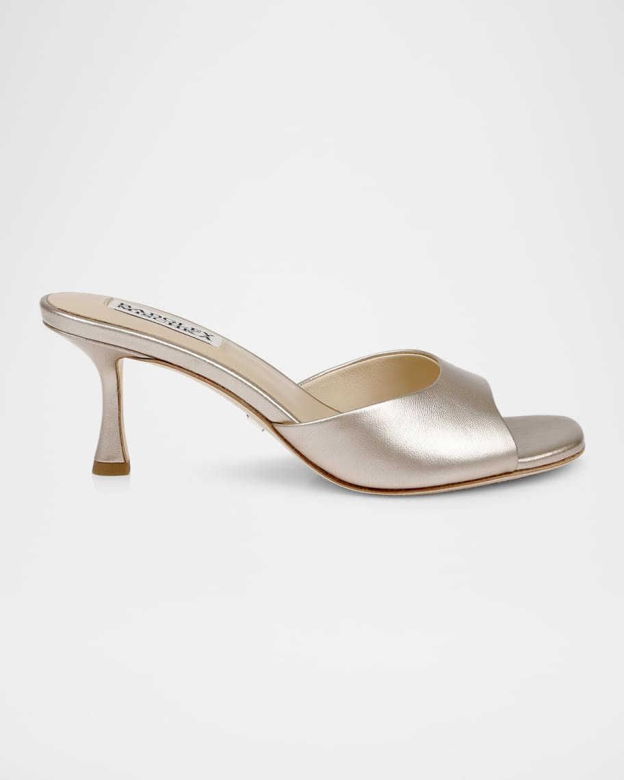 Badgley Mischka Draya Leather Kitten-Heel Mules | Neiman Marcus