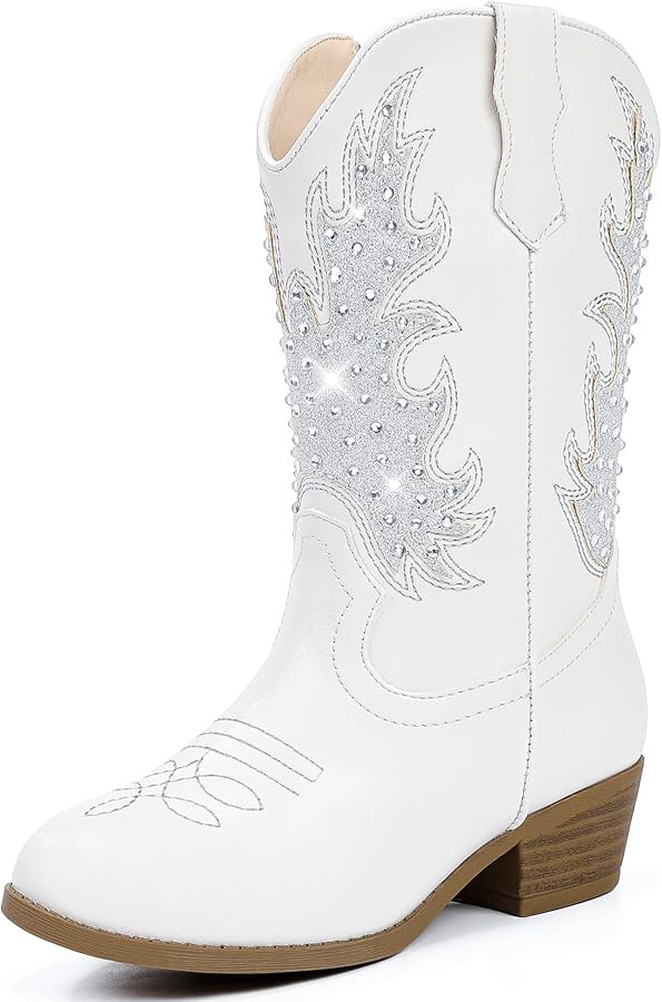 Sparkly Rhinestone Cowgirl Boots Toddler to Big Kids Mid Calf Zipper Low Heel Pointed Toes Party ... | Amazon (US)