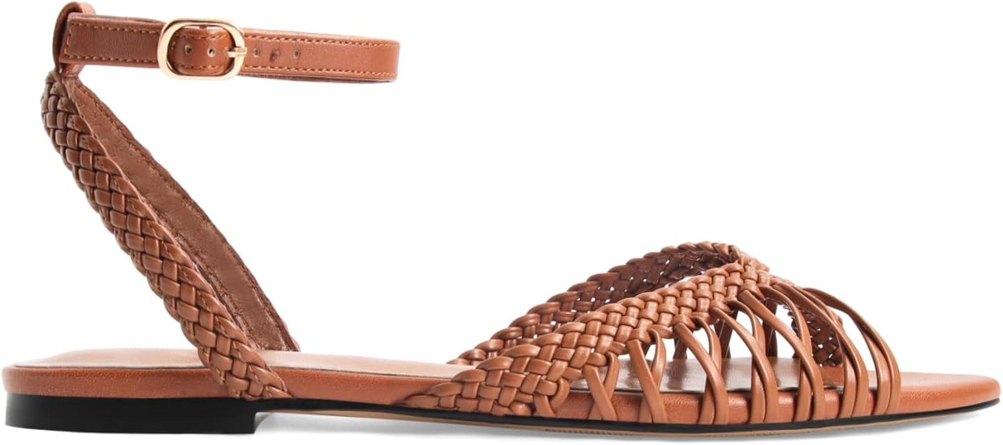 Leather Woven Flats Sandals for Women Strappy Flat Sandals Pointed Open Toe Braid Beach Sandal Co... | Amazon (US)