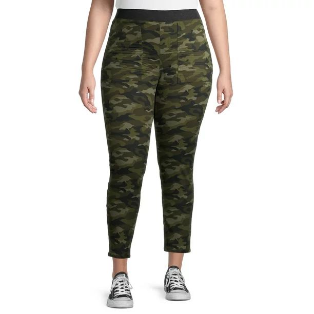 No Boundaries Juniors' Plus Size Essential Knit Pull On Jeggings with Ribbed Waistband and Chop P... | Walmart (US)