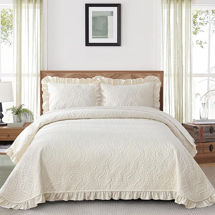 DJY California King Quilt Bedding Set, Beige Lightweight Soft Bedspread Coverlet, Basket Weave Qu... | Amazon (US)