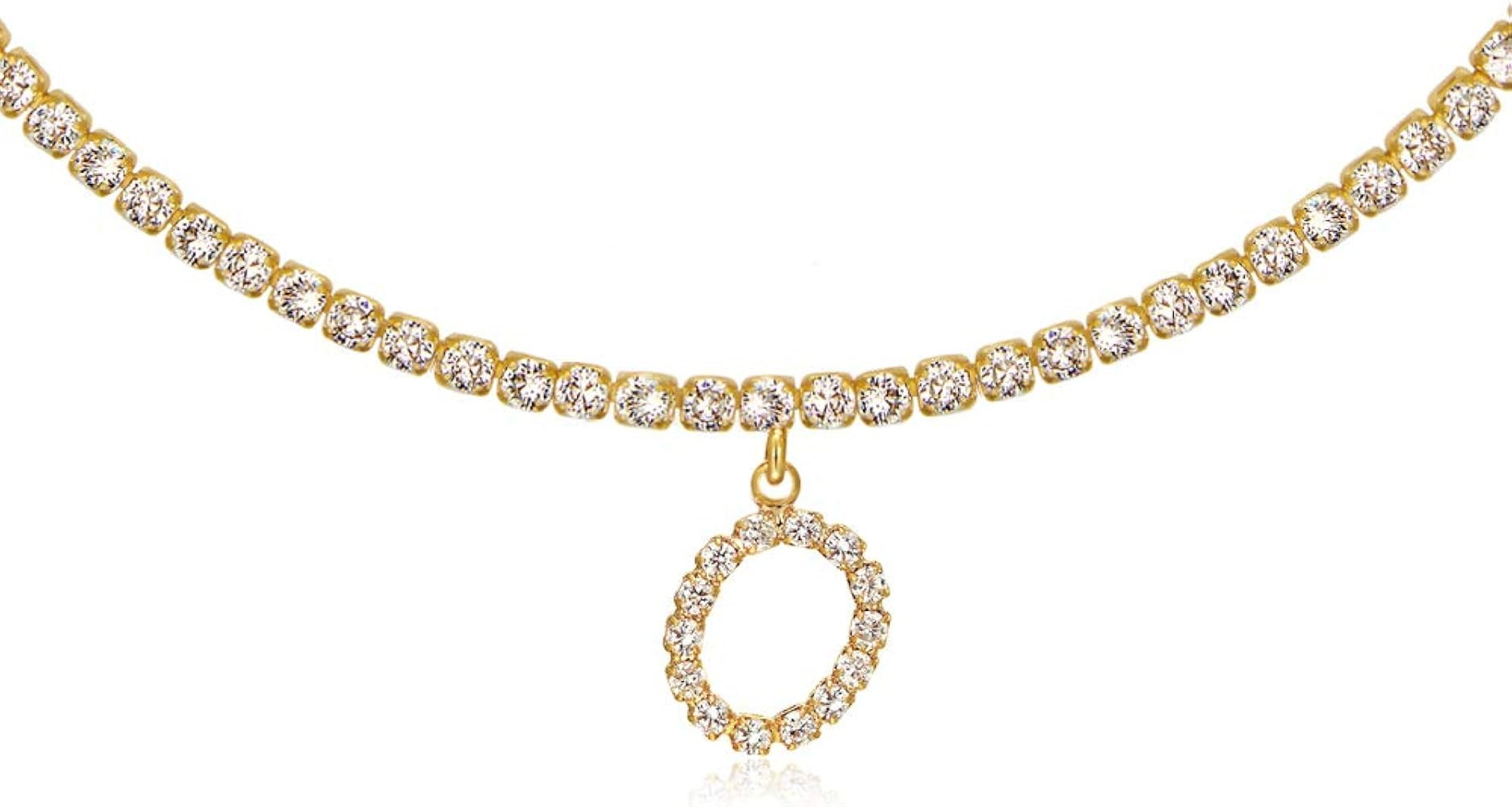 Letter Necklace 14k Gold Plated Tennis Chain Initial Choker Bling Iced CZ Diamond Necklace for Wo... | Amazon (US)