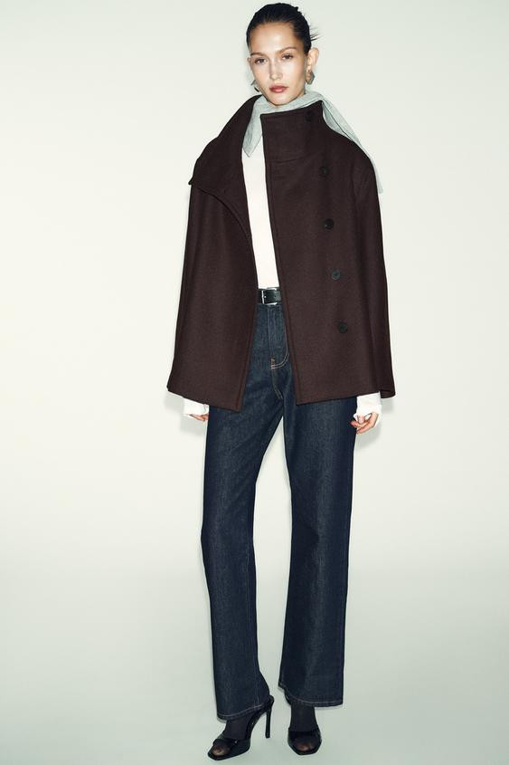 CROPPED WOOL COAT WITH HIGH NECK | Zara UK