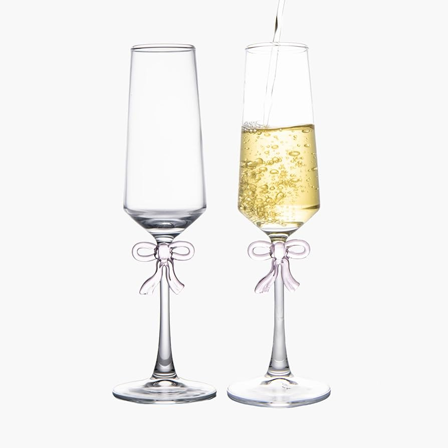 Champagne Glasses 2-Piece Set, Exquisite Elegant Pink Bow Champagne Glasses, Modern Elegance, Sui... | Amazon (US)