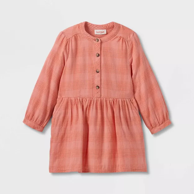 Toddler Girls' Plaid Button-Front Long Sleeve Dress - Cat & Jack™ Rose | Target