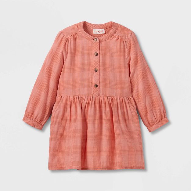 Toddler Girls' Plaid Button-Front Long Sleeve Dress - Cat & Jack™ Rose | Target