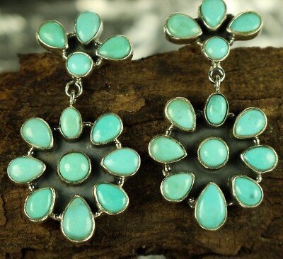 2-LEVEL DANGLE EARRINGS Navajo TURQUOISE CLUSTER Sterling Silver  | eBay | eBay US