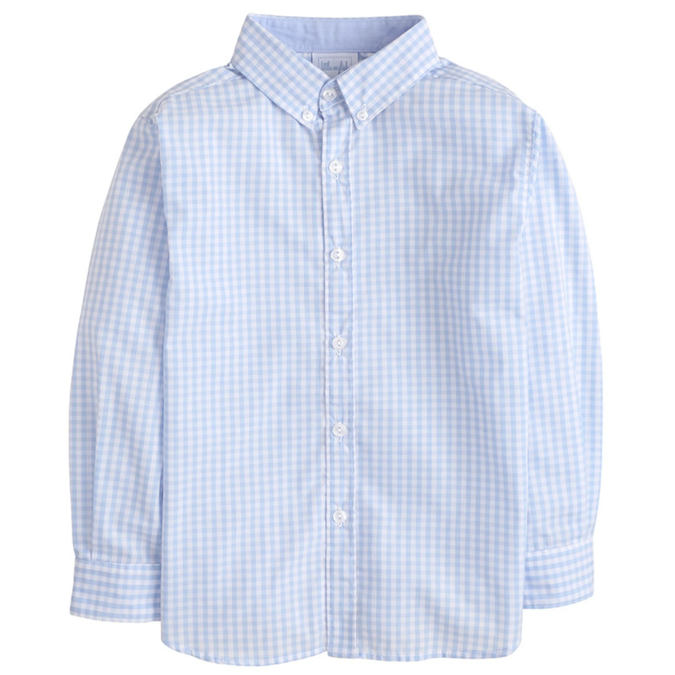 Boy's Blue Button Down - Gingham Boy's Clothes | Little English