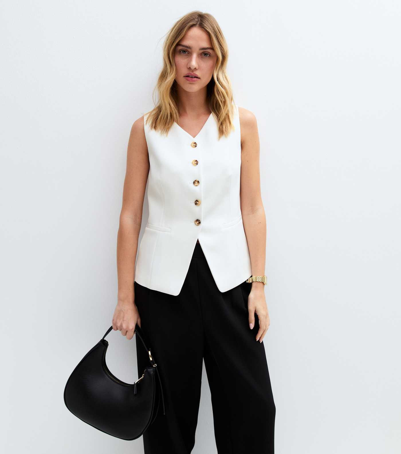 Off White V-Neck Button Front Waistcoat | New Look | New Look (UK)