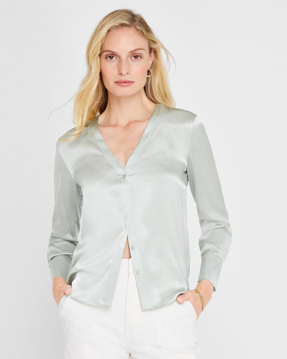 Silk Charmeuse V-Neck Blouse | Club Monaco (CA)