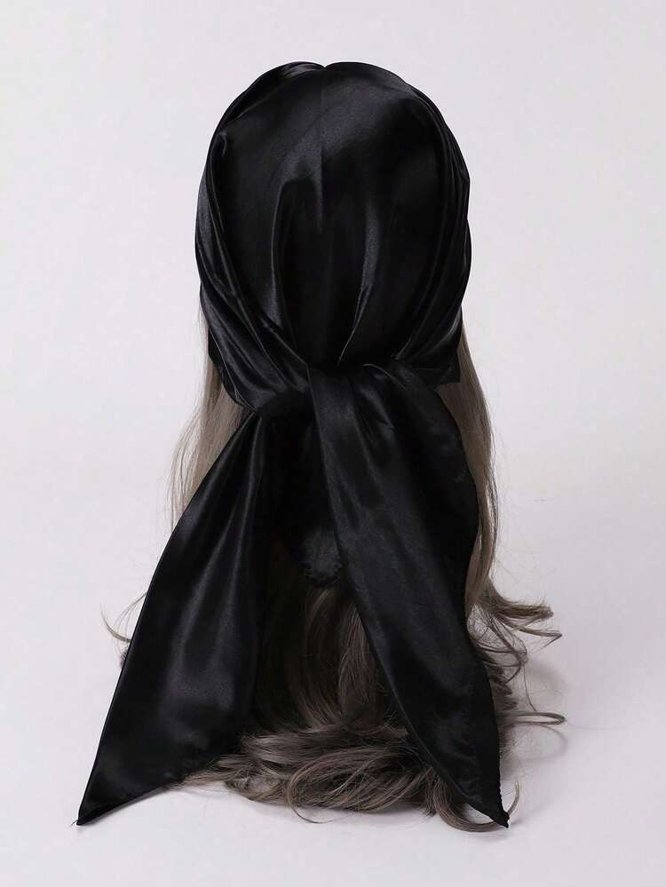 1pc Women's Solid Color Satin Square Scarf, Multifunctional Headscarf, Beach Sarong, Hijabs For D... | SHEIN