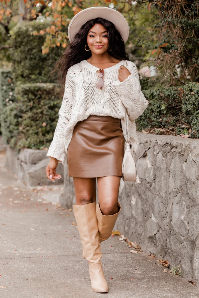 First Snowfall Cream V-Neck Cable Knit Sweater | Pink Lily