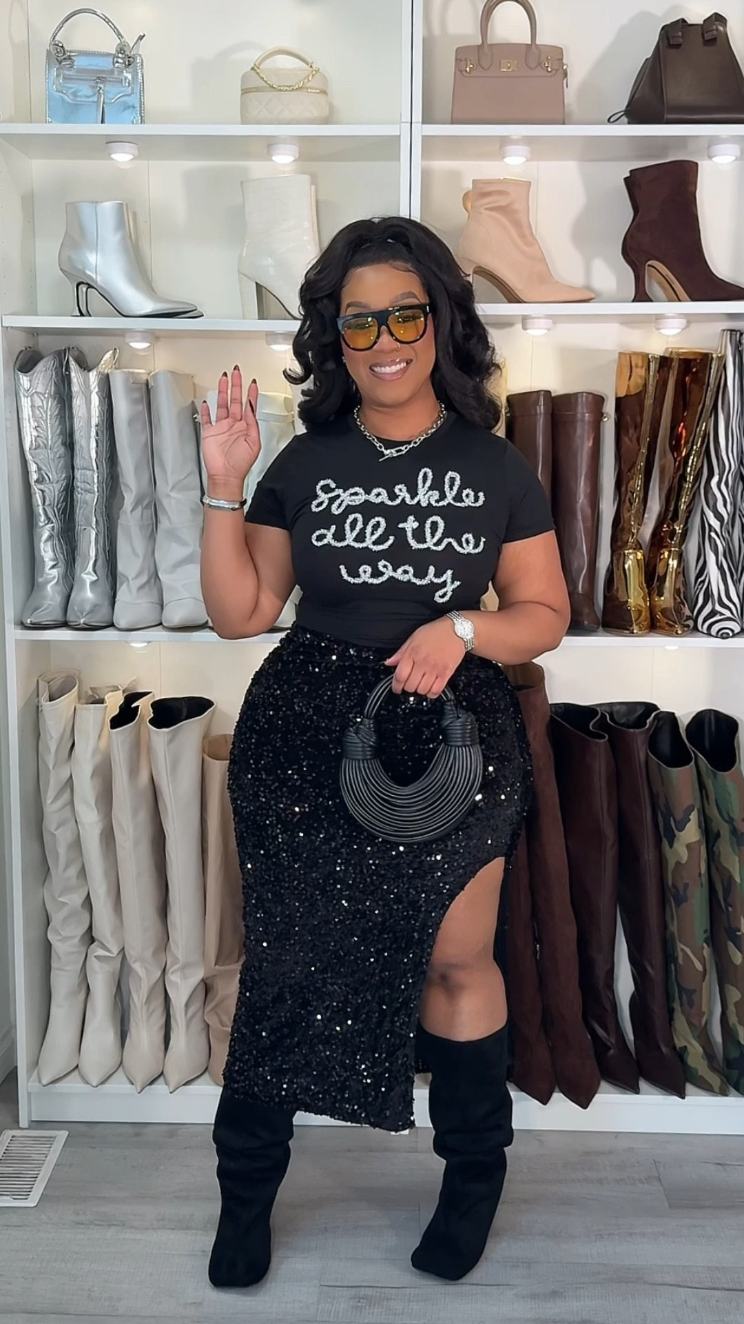 Hey Beauties 🩷

Tis the season for sequins and sparkles and I’m in love with this holiday look 🖤 The best part about this shirt is that it’s available in mommy and me versions in case you have a little one 🥰

Shirt Med
Skirt Large
Jacket Med

#LTKSeasonal #LTKMidsize #LTKHoliday