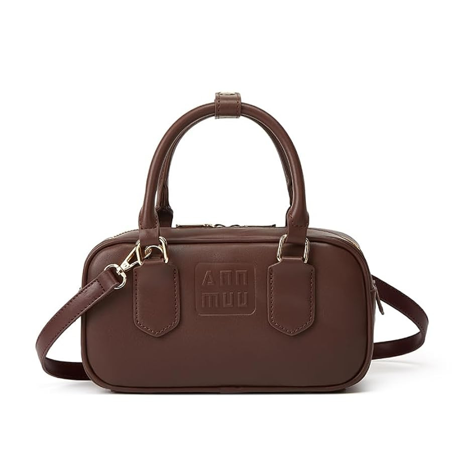 Leather Mini Satchel Handbag with Top Handle, Crossbody Strap, Gold Hardware, Available in Brown,... | Amazon (US)