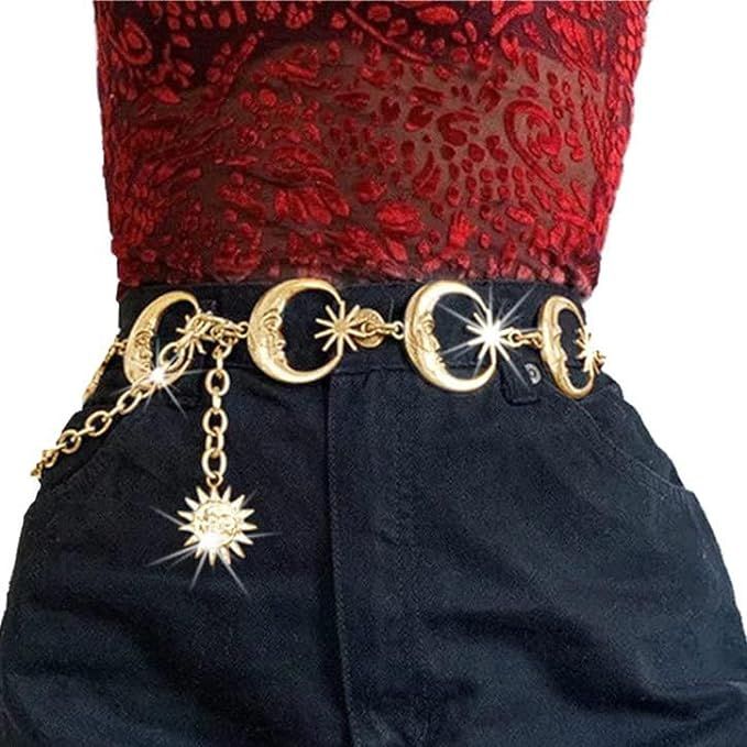 Moon Metal Waist Chain Adjustable Sun Pendant Belly Belt Body Chains Jewelry Accessories for Wome... | Amazon (US)