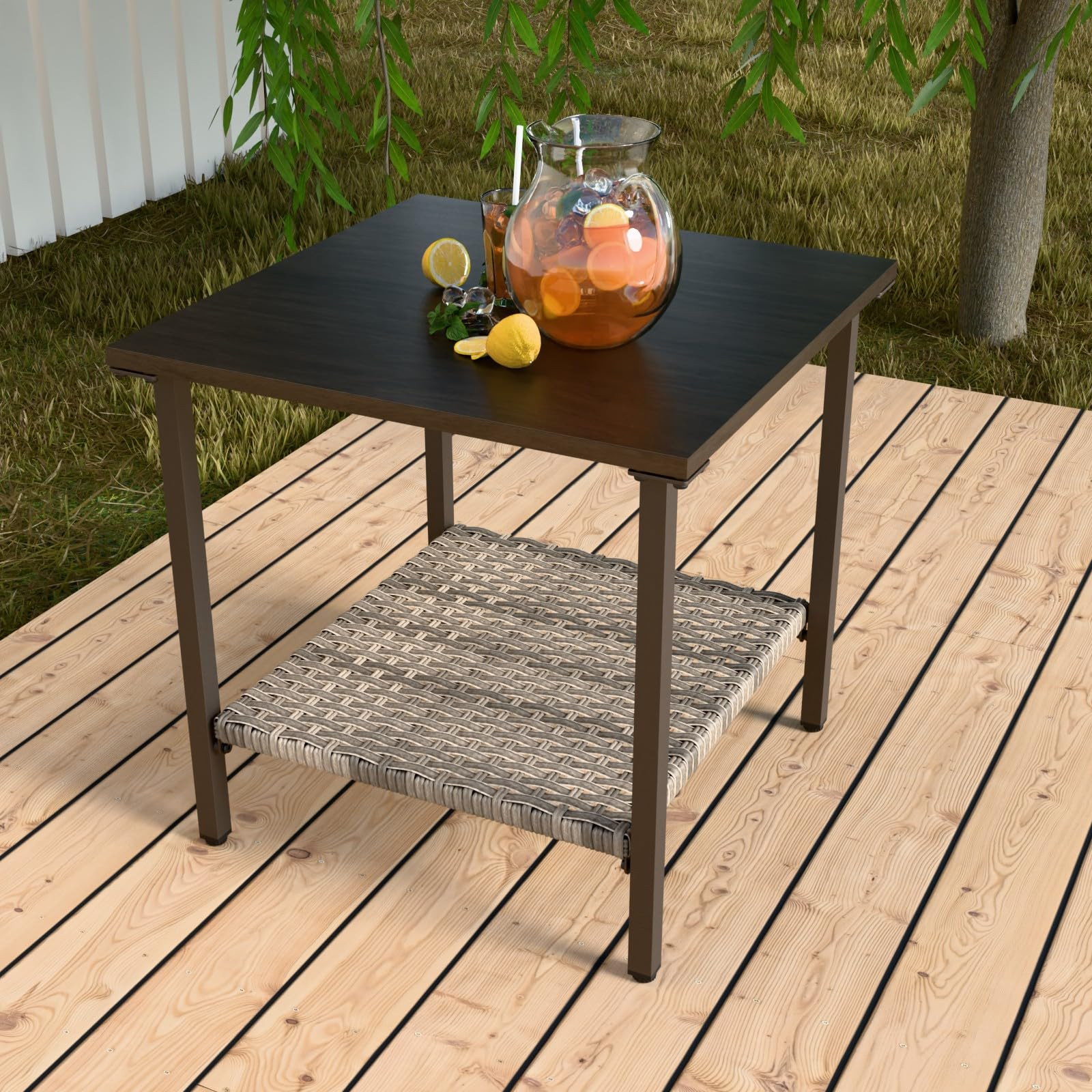 EAGLE PEAK Coastal Vista Outdoor Table with Wicker Shelf for Garden, Patio, Poolside and Porch, S... | Amazon (US)