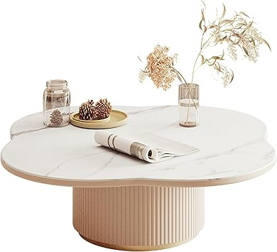 Coffee Table for Living Room, Modern Petal Coffee Table with High Gloss White Marble Pattern Sint... | Amazon (US)