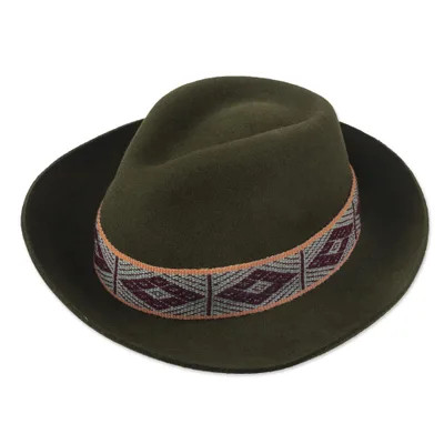 Alpaca and Wool Blend Forest Green Fedora from Peru | NOVICA