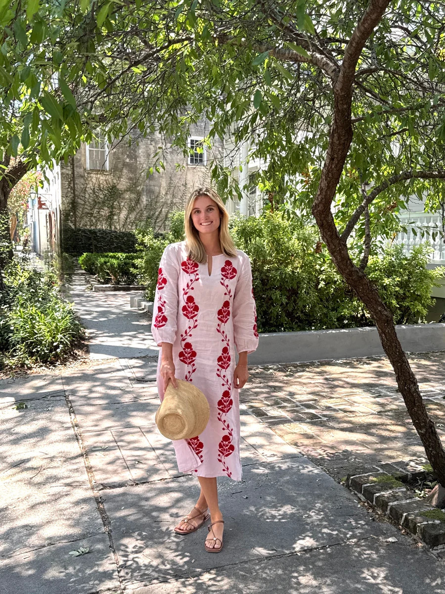 Sara Maxi Dress Long Sleeve Pink Linen | Madison Mathews