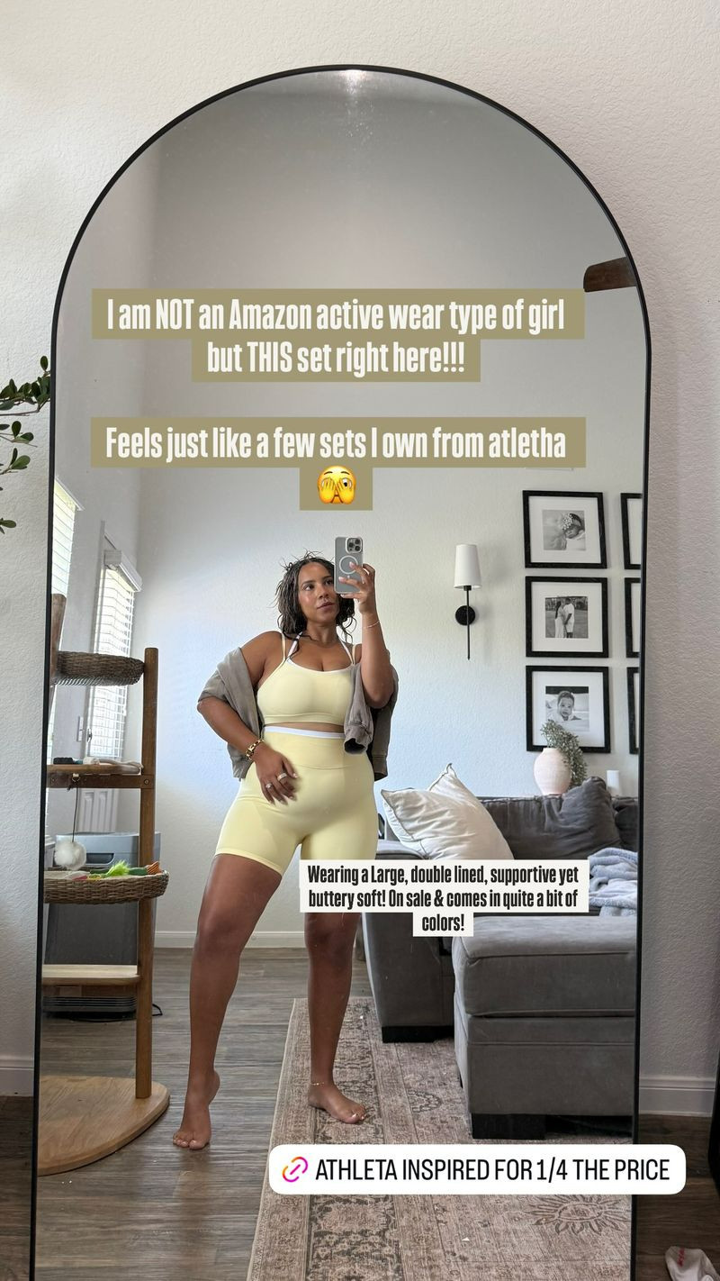 I am NOT an Amazon active wear type of girl but THIS set right here!!! Feels just like a few sets I own from atletha 🫣 Wearing a Large, double lined, supportive yet buttery soft! On sale & comes in quite a bit of colors! 

#LTKfintess  

 #LTKootd #LTKActive #LTKBeauty