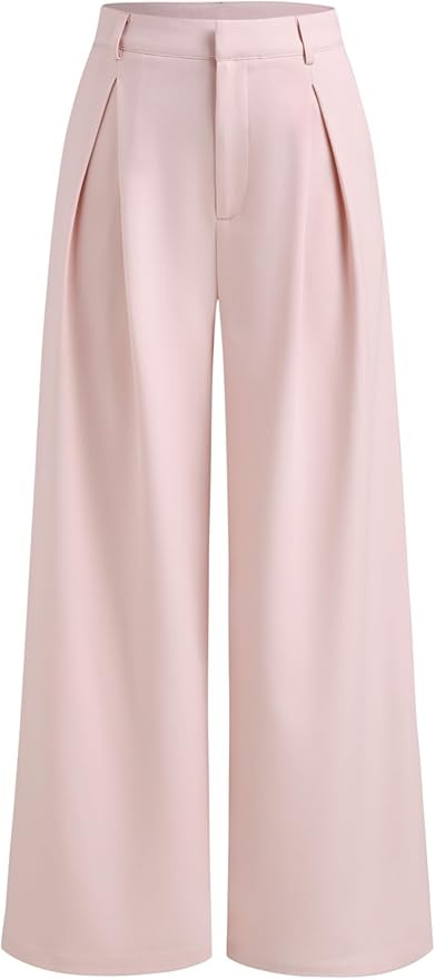 Wide Leg Pants Woman Straight Leg Trousers Casual Mid Waist Pants Office Work Pants with Pockets | Amazon (US)