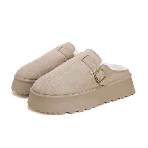 Sgadabe Women's Platform Fur-lined Slippers, Short Ankle Snow Boots Comfortable Slip-on Winter Mini Boots for Indoor/Outdoor Use | Amazon (US)