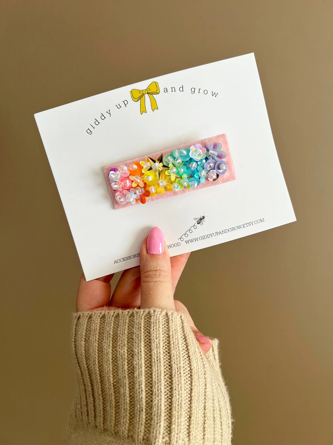 Rainbow Sequin Felt Hair Clip NO TARIFFS, giddyupandgrow | Etsy (US)