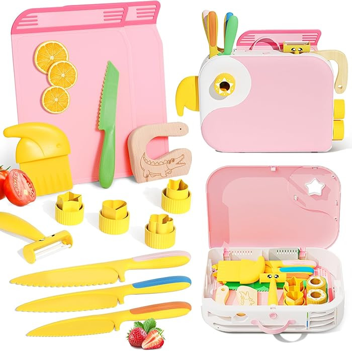 Montessori Kitchen Tools for Toddlers,Kids Knife for Real Cooking,Toddlers Knife Set with Storage... | Amazon (US)