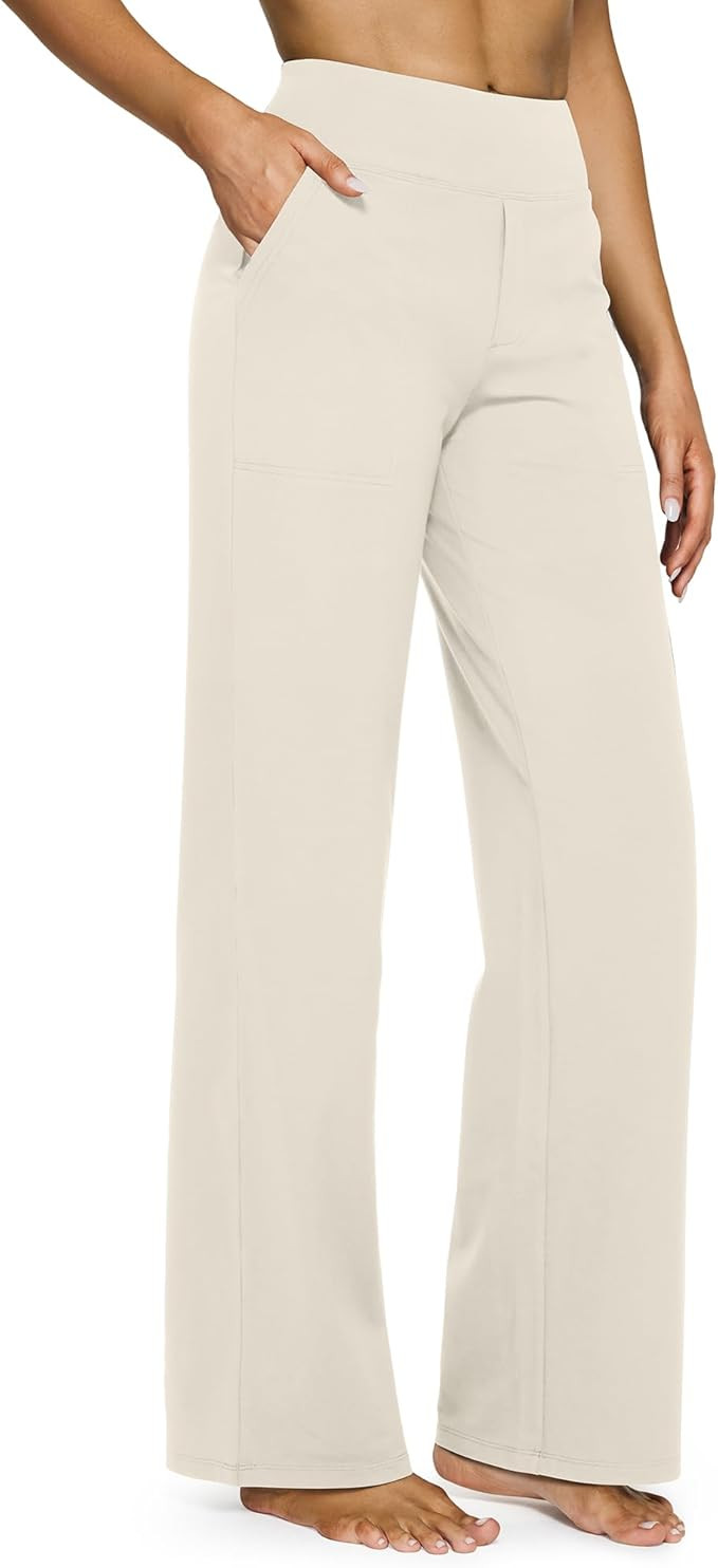 G4Free Yoga Pants Women Wide Leg Pants with Pockets High Waist Stretch Dress Casual Sweatpants Pe... | Amazon (US)