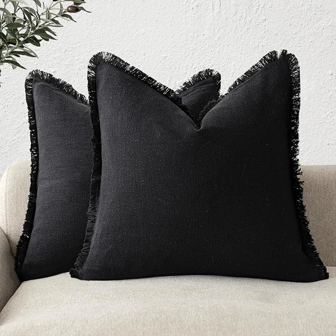 Foindtower Set of 2 Decorative Linen Fringe Throw Pillow Covers Cozy Farmhouse Boho Cushion Cover... | Amazon (US)