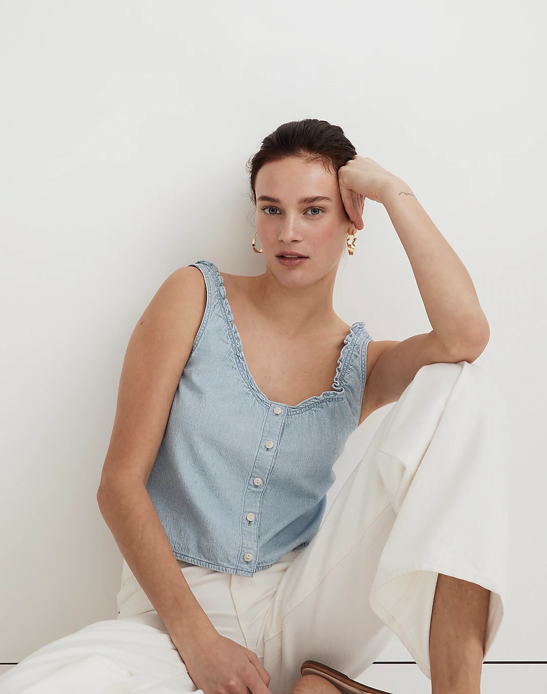 Denim Ruffled U-Neck Crop Top in Cloebury Wash | Madewell