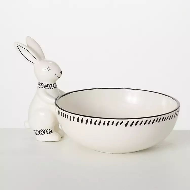White and Black Easter Bunny Serving Bowl | Kirkland's Home