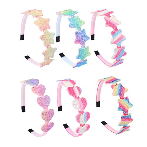 Lizioo 6 Pack Girls Headbands Glitter Kids Hair Accessories Bow/Heart/Star Shaped Sweet Hairband For Toddler/Girls/Teens | Amazon (US)